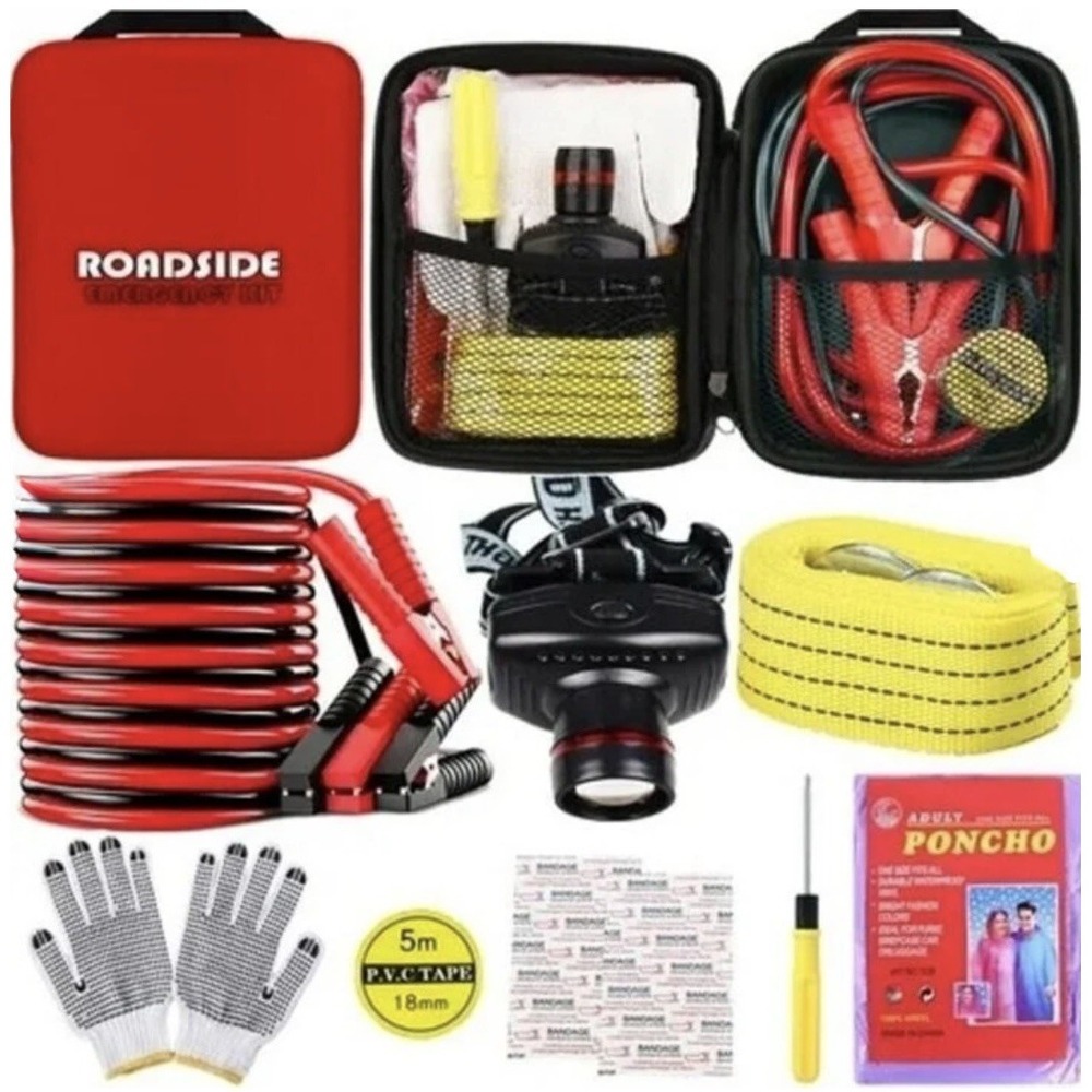 Car Roadside Emergency Kit, with Jumper Cables‎ Automotive Kit,Car Safety Red
